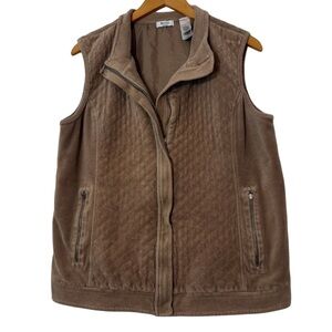 Liz & Co. Women’s Quilted Velour Zip-Front Vest, Beige Taupe, Size 2X Tan Velvet